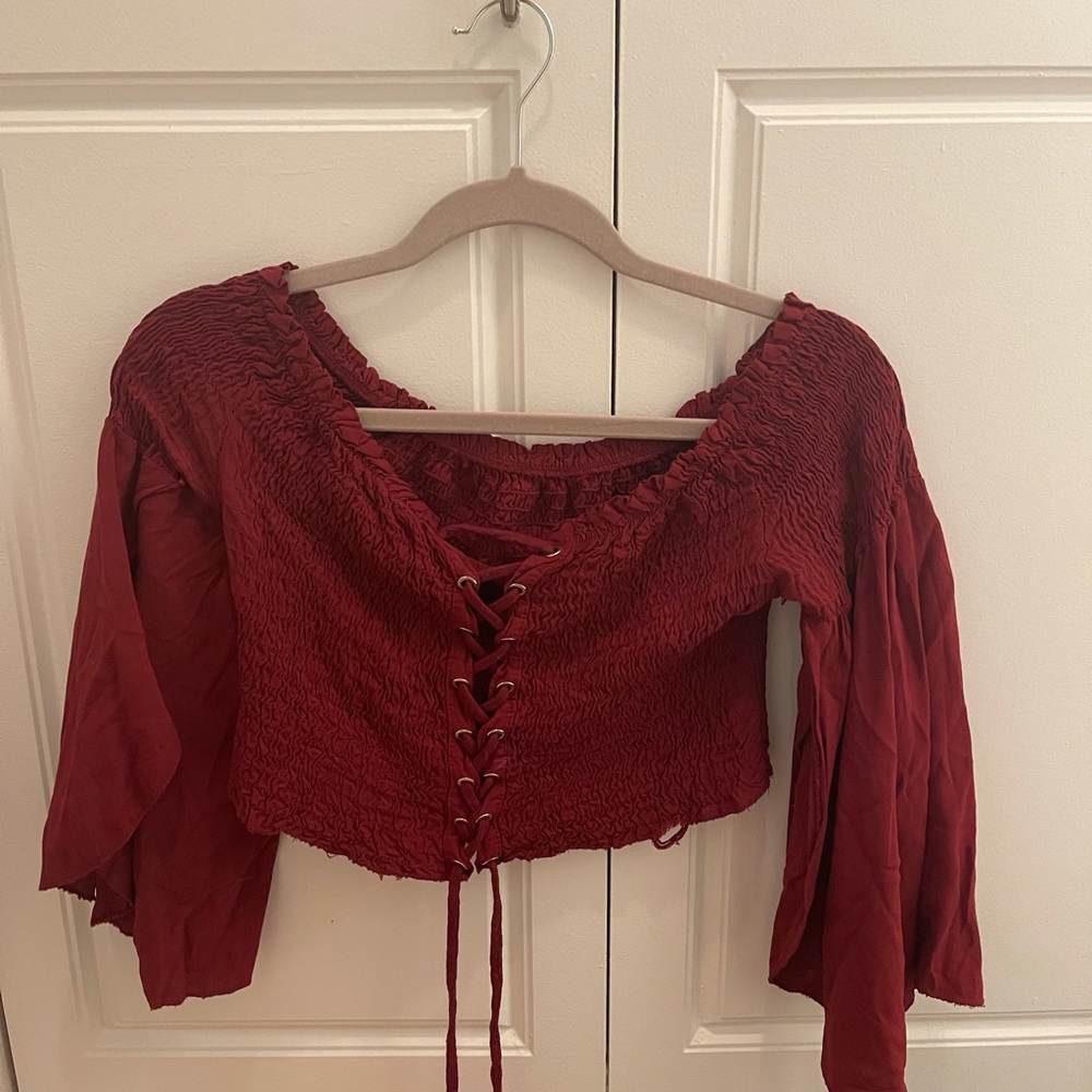 Red top cropped and lace up